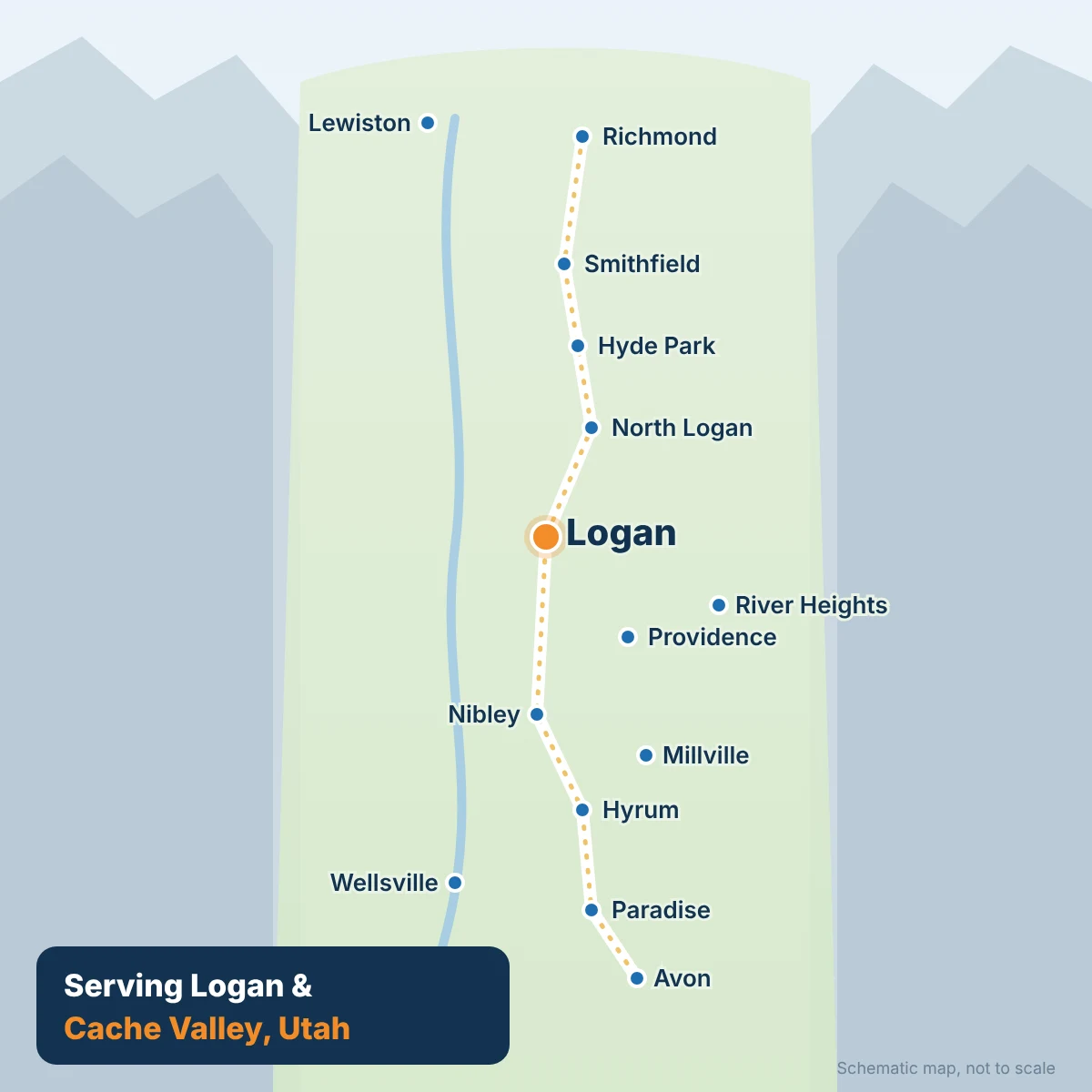 Map of Logan and Cache Valley, Utah service area